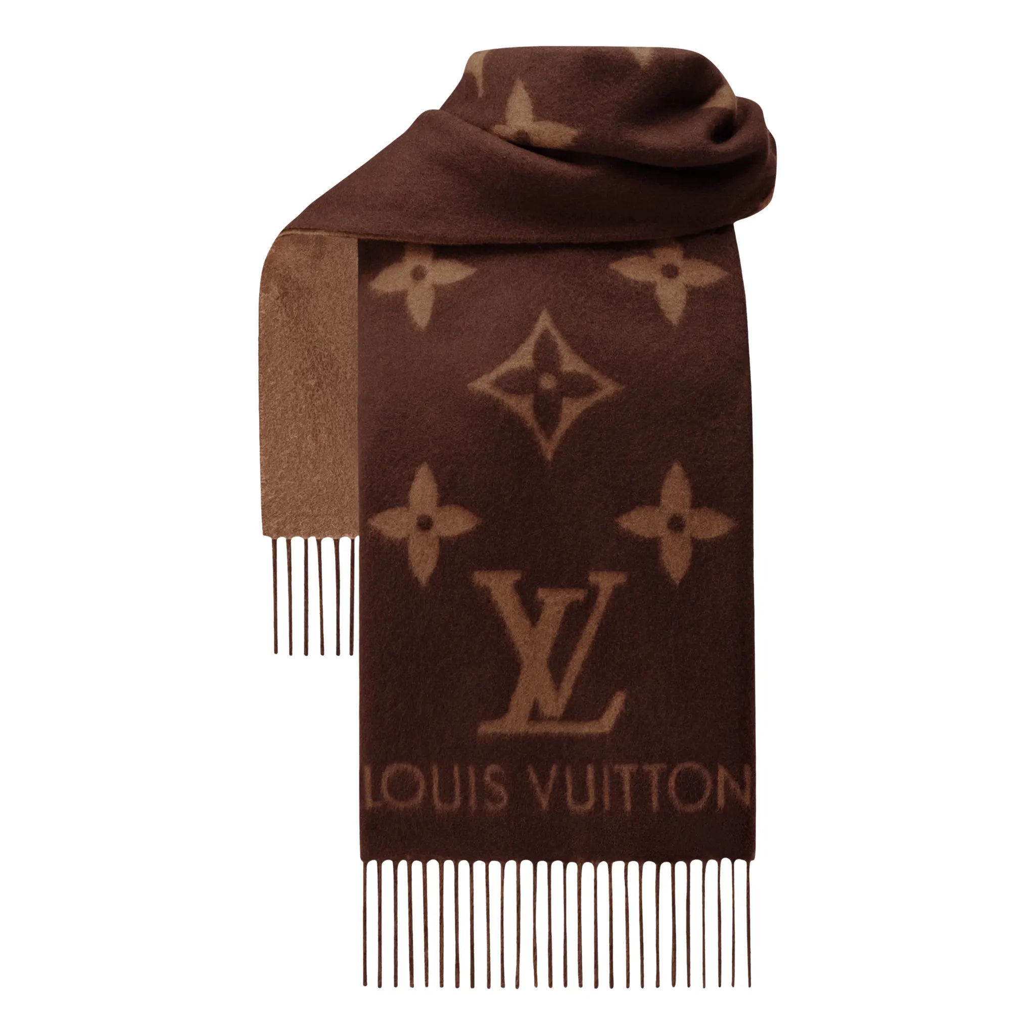Front View of Louis Vuitton Reykjavik Marron Fonce Scarf M78125